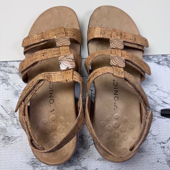 Vionic Amber Sandals Womens Size 10 Tan Cork Adjustable Strap Open Toe Flats - Picture 9 of 11